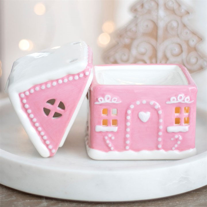 Pink Gingerbread House Ceramic Wax Melter I Oil Burner