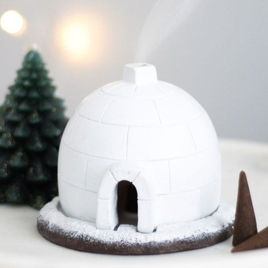Ceramic incense cone burner, shaped like a classic igloo with a smoking-chimney effect. 