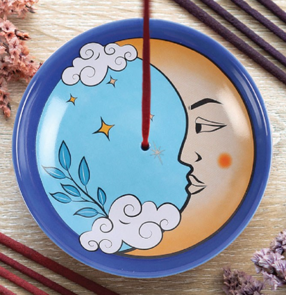 Vintage tarot incense dish with The Moon design.