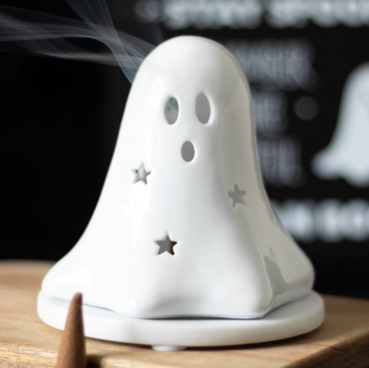 Ghost shaped ceramic incense cone burner. Can also be used with tea lights.