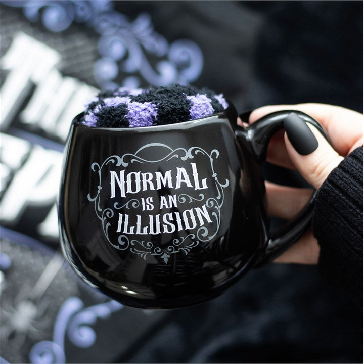 'Normal is an Illusion' Gothic Mug and Socks Gift Set