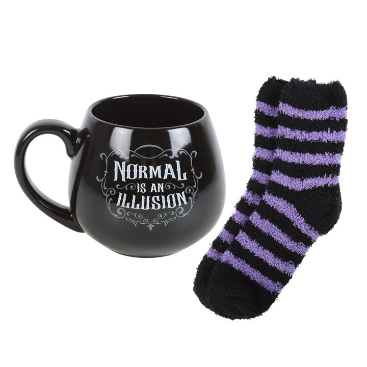 'Normal is an Illusion' Gothic Mug and Socks Gift Set