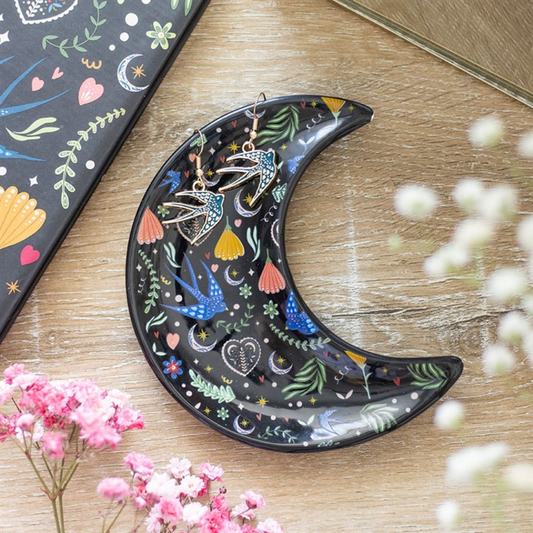 'Midnight Bloom' Crescent Moon Trinket Dish