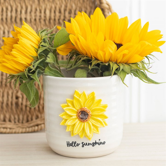 'Hello Sunshine' Plant Pot ~ with 3D Sunflower