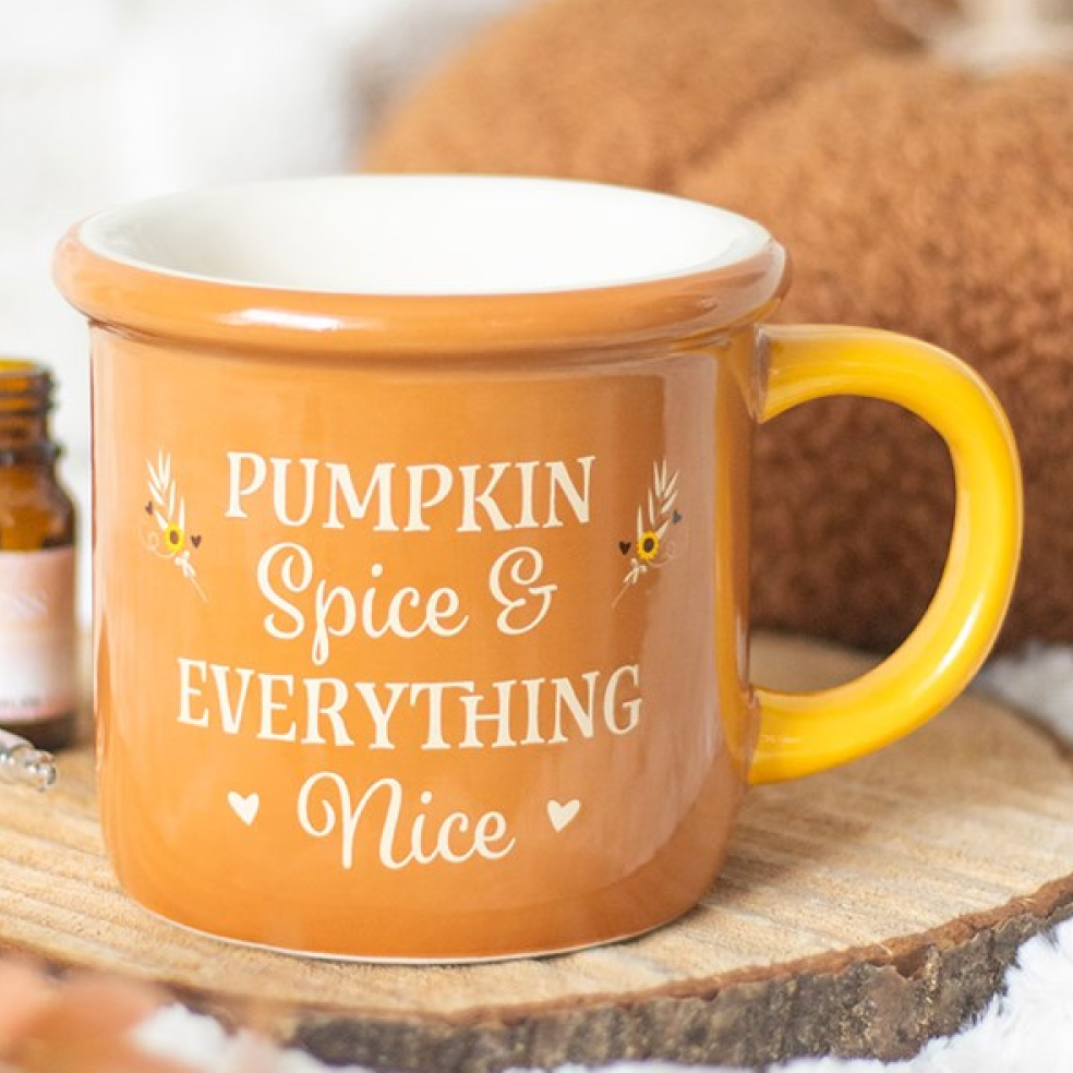 Pumpkin spice and everything nice ceramic mug shaped wax melter and oil burner. 