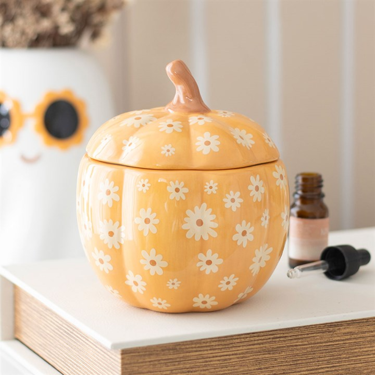 Groovy Floral Pumpkin Ceramic Wax Melter I Oil Burner