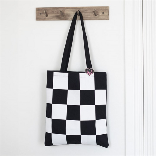 'Checkerboard Print' Tote Bag ~ with Pin Badge