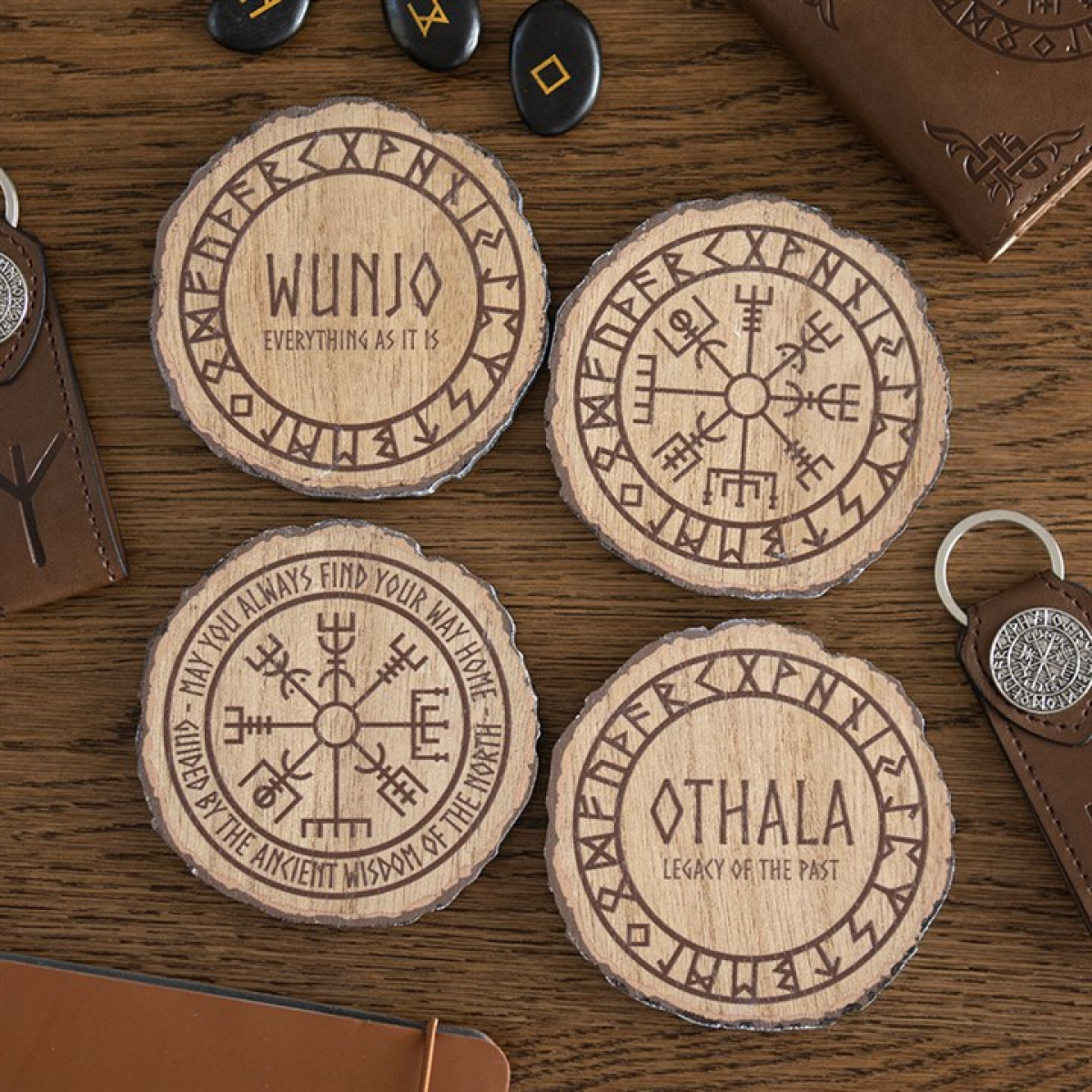 Norse Mythology Wood Slice Coasters ~ Set of 4