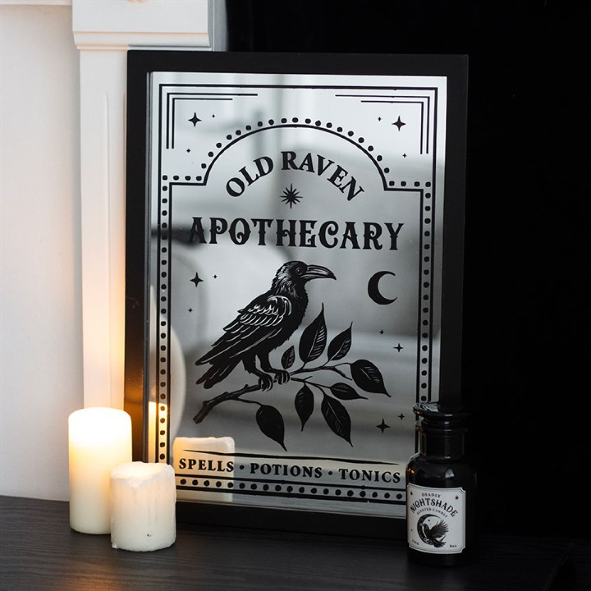 'Old Raven Apothecary' Mirrored Wall Hanging