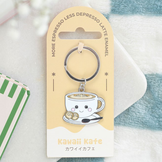 Kawaii style latte themed enamel keyring.