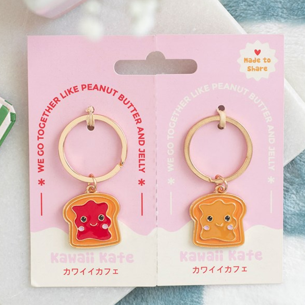 Kawaii style peanut butter and jelly BFF keyring set.