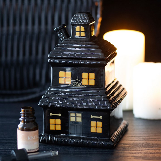 Black Haunted House Ceramic Wax Melter I Oil Burner