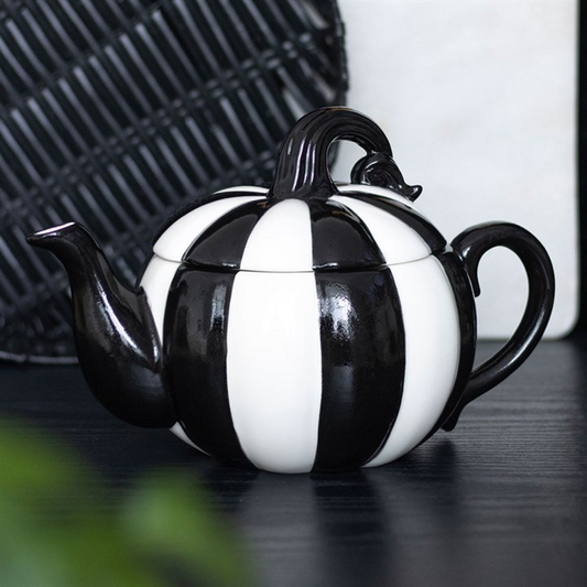 Monochrome Striped Pumpkin Teapot