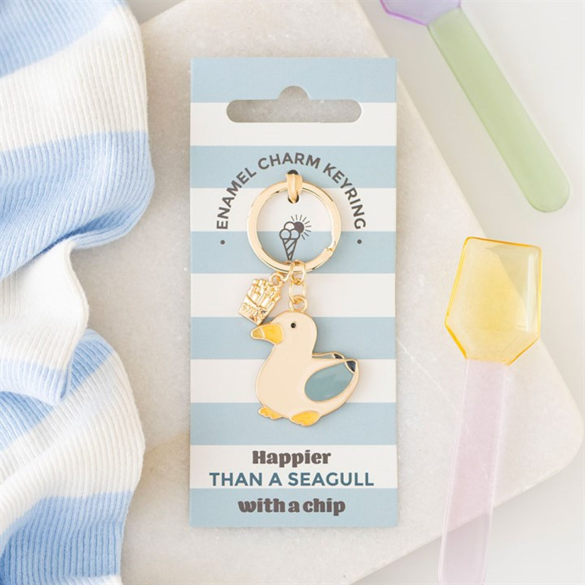 'Happier than a Seagull with a Chip' Keyring