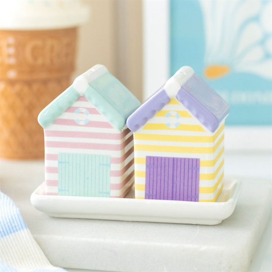 Pastel Beach-Hut Salt and Pepper Shakers